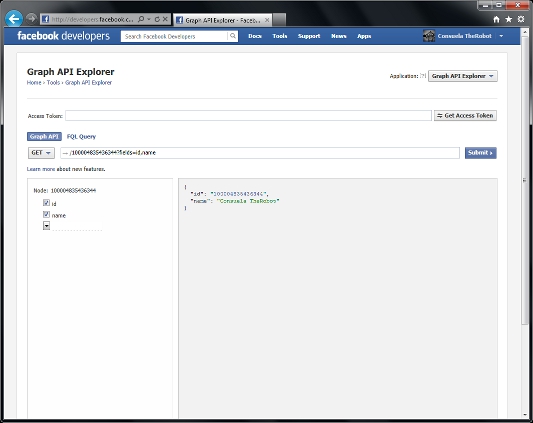 Facebook Developer Explorer Page