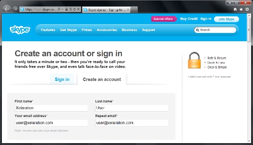 Create New Skype Account Filled